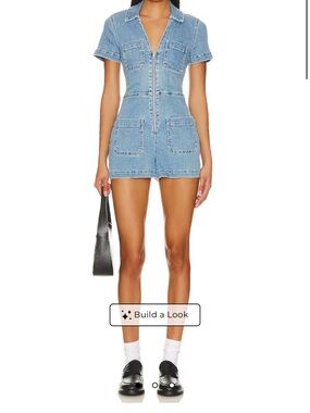Show Me Your MuMu Light Wash Denim Zip Romper